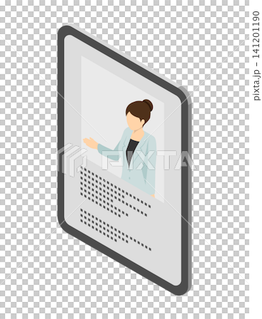 平板電腦螢幕上以垂直螢幕模式顯示一位身穿西裝的女性正在講解操作說明。 平板電腦螢幕上以垂直螢幕模式顯示一位身穿西裝的女性正在講解操作說明。 141201190
