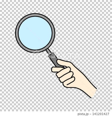 An illustration of someone holding a magnifying glass at an angle, suitable for business or study. 141201427