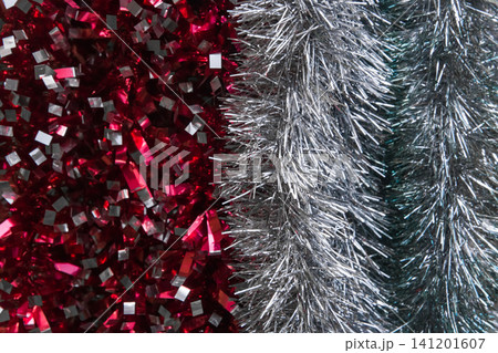 Christmas bright colored tinsel decor christmas background decorations decor red silver Christmas bright colored tinsel decor christmas background decorations decor red silver 141201607
