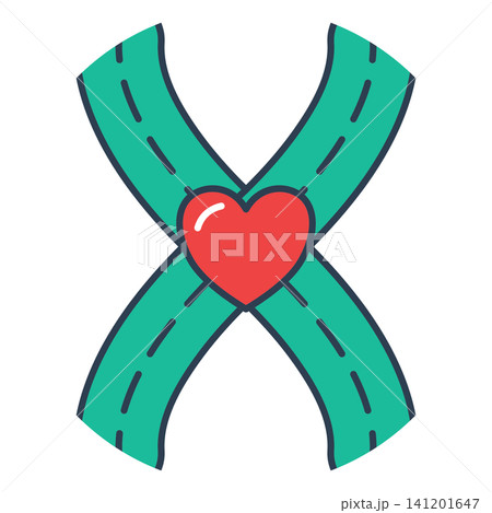 Icon of a heart symbol at a road intersection, representing love for travel, meeting point, connection, and chosen life paths. Icon of a heart symbol at a road intersection, representing love for travel, meeting point, connection, and chosen life paths. 141201647