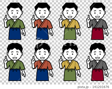 [Alternate Color] Icon of a man in a samue (traditional Japanese work clothing) and apron striking a number one pose. 141201676