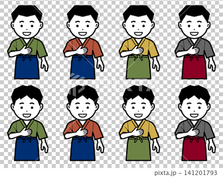 [Alternate color] Icon of a man in a samue (traditional Japanese work clothing) and apron with his hand on his chest. 141201793