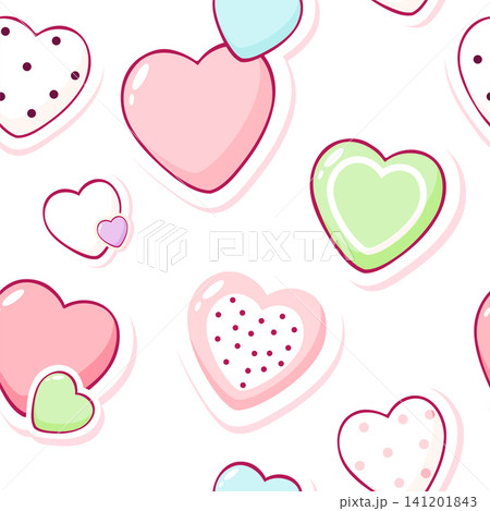 Vector seamless pattern with cute hearts. Tiling heart pattern in cutecore theme. Sweet heart themed cozy Romantic repeating design. Endless texture can be used for pattern fills, fabric design 141201843