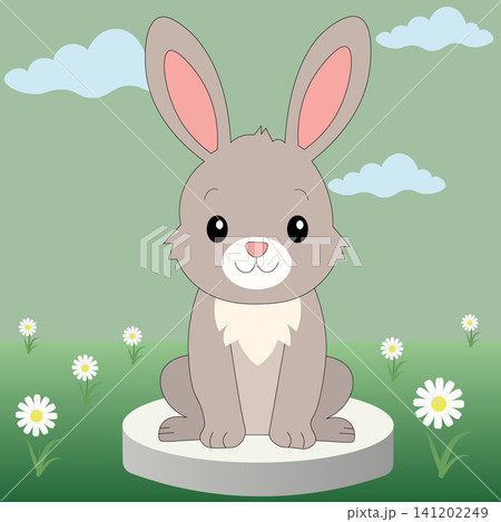 Cute cartoon baby rabbit sitting on a stump illustration 141202249