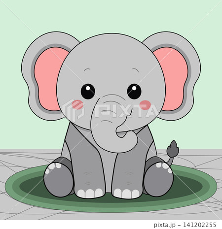 Cute cartoon baby elephant sitting on the grass illustration Cute cartoon baby elephant sitting on the grass illustration 141202255