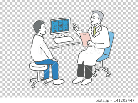 Hand-drawn illustration of a doctor examining a patient Hand-drawn illustration of a doctor examining a patient 141202447