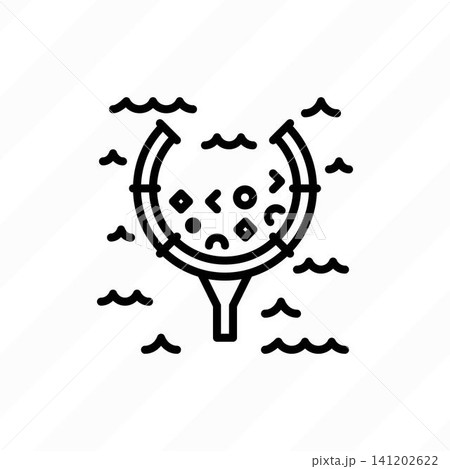 Ocean cleanup, save our oceans thin line icon. Garbage in the ocean. Editable stroke. Vector illustration. Ocean cleanup, save our oceans thin line icon. Garbage in the ocean. Editable stroke. Vector illustration. 141202622