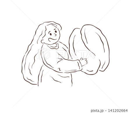 A Girl With Long Hair Holds A Giant Coffee Bean Vector Illustration 141202664