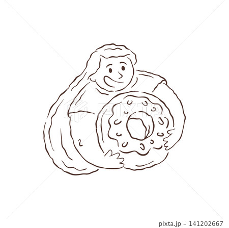 A Happy Girl With Long Hair Holding A Giant Donut Vector Illustration A Happy Girl With Long Hair Holding A Giant Donut Vector Illustration 141202667