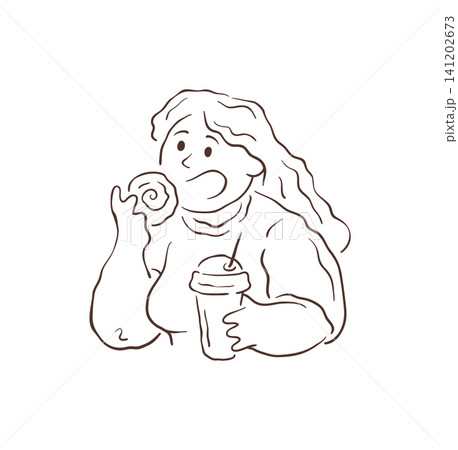 A Plus Size Woman Enjoying A Sweet Bun And A Cold Drink Vector Illustration A Plus Size Woman Enjoying A Sweet Bun And A Cold Drink Vector Illustration 141202673