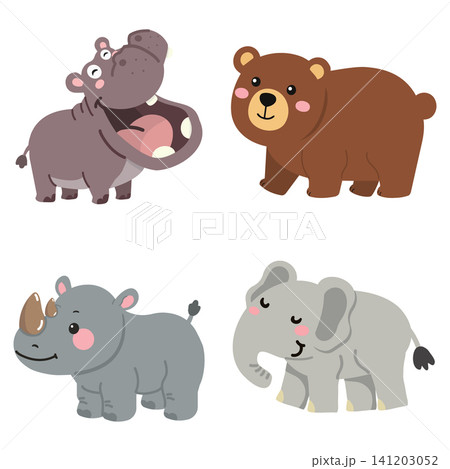 Cute Elephant Bear Rhino Hippo Animal Set 141203052