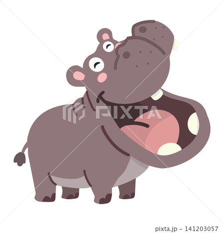 Happy Hippopotamus Standing and Smiling Happy Hippopotamus Standing and Smiling 141203057