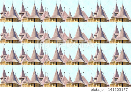 Travel pattern of old medieval stones towers on blue Travel pattern of old medieval stones towers on blue 141203177