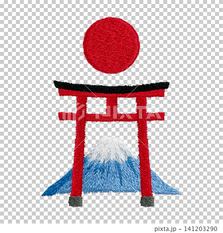 【鳥居、太陽、富士山素材】手工刺繡插畫素材 【鳥居、太陽、富士山素材】手工刺繡插畫素材 141203290
