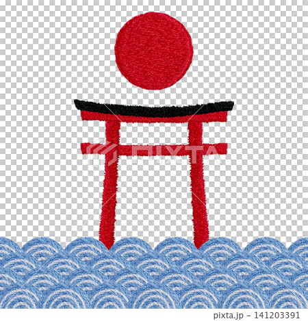 【鳥居、太陽、波浪圖案素材】手工刺繡插畫素材 【鳥居、太陽、波浪圖案素材】手工刺繡插畫素材 141203391