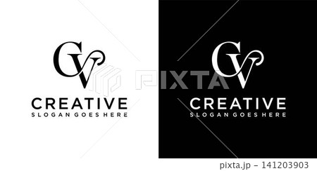 CV or VC initial letter logo design vector 141203903