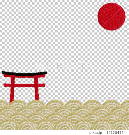 【鳥居、太陽、波浪圖案邊框】手工刺繡插畫材料 【鳥居、太陽、波浪圖案邊框】手工刺繡插畫材料 141204334