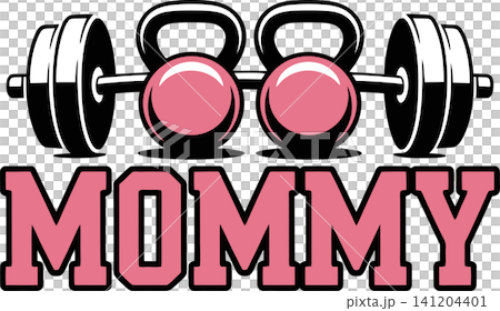 Mommy Fitness Kettlebell and Barbell Illustration 141204401