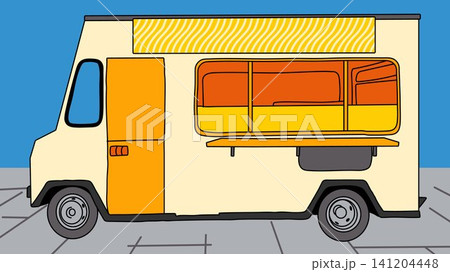 Cute Street Food Truck Exterior Illustration 141204448