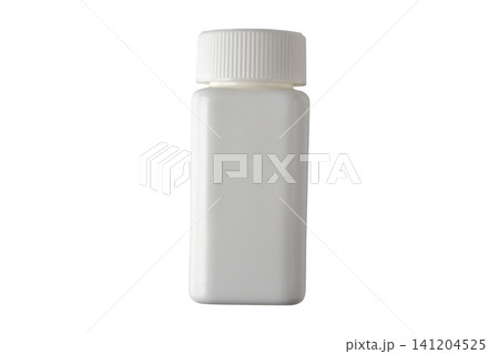 White plastic medicine bottle mockup flat lay isolated on white White plastic medicine bottle mockup flat lay isolated on white 141204525