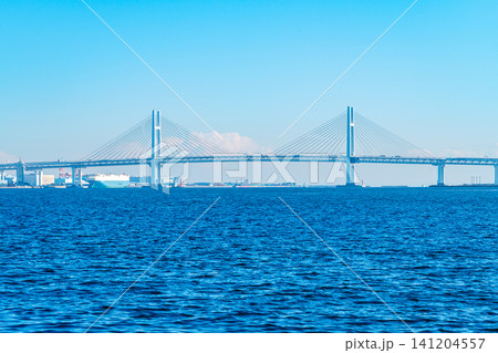 【神奈川県】横浜みなとみらいの臨港パークから見えるベイブリッジ 141204557