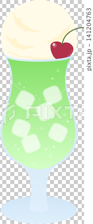 Vector illustration of a melon cream soda | Retro cafe style float drink 141204763