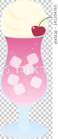 Vector illustration of a pink cream soda | Retro cafe style float drink Vector illustration of a pink cream soda | Retro cafe style float drink 141204765