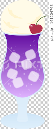 Grape cream soda vector illustration | Retro cafe style float drink Grape cream soda vector illustration | Retro cafe style float drink 141204768