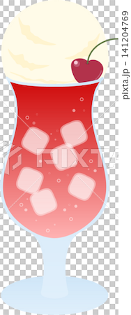 赤いメロンクリームソーダのベクターイラスト｜レトロ喫茶風のフロートドリンク 141204769