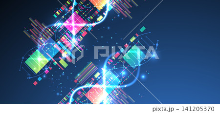 Futuristic digital DNA background with neon molecule structure. Vector Futuristic digital DNA background with neon molecule structure. Vector 141205370