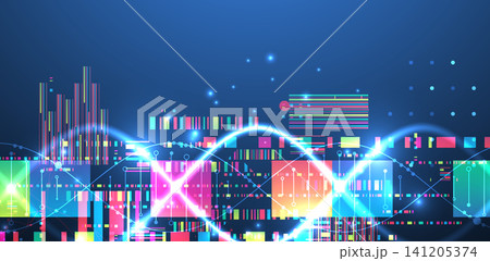Futuristic digital DNA background with neon molecule structure. Vector Futuristic digital DNA background with neon molecule structure. Vector 141205374