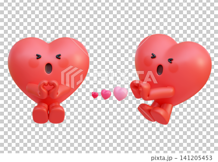 Cute 3D Heart Character Making Hand Heart Sign Blowing Kisses Sweet Valentine Mascot Cute 3D Heart Character Making Hand Heart Sign Blowing Kisses Sweet Valentine Mascot 141205453