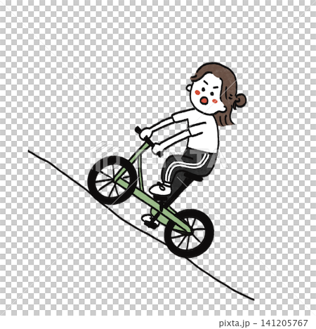 一個女孩騎著自行車上山 一個女孩騎著自行車上山 141205767
