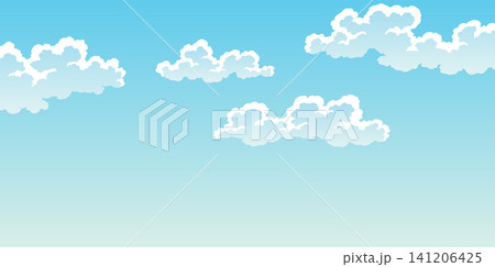 Clean sky with scattered cartoon clouds over calm horizon Clean sky with scattered cartoon clouds over calm horizon 141206425