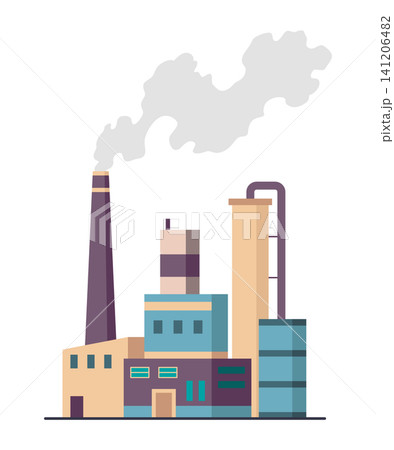 Factory industrial. Manufactory industrial building refinery factory or nuclear power station. Complex of chemical plant buildings isolated on white background Factory industrial. Manufactory industrial building refinery factory or nuclear power station. Complex of chemical plant buildings isolated on white background 141206482