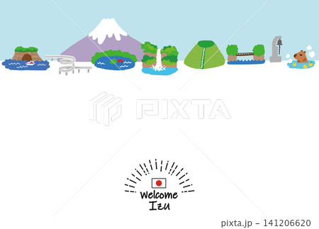 伊豆の観光地の街並み手描きフラットイラスト 伊豆の観光地の街並み手描きフラットイラスト 141206620