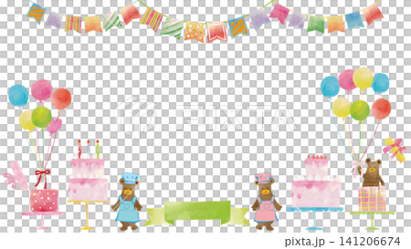 Watercolor-style Bear Cake Shop Birthday Set Frame Watercolor-style Bear Cake Shop Birthday Set Frame 141206674