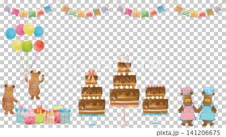 Watercolor-style Bear Cake Shop Chocolate Cake Birthday Set 141206675
