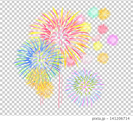 夜空に打ち上がる色とりどりの打ち上げ花火 夜空に打ち上がる色とりどりの打ち上げ花火 141206714