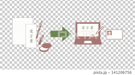 デジタル遺言書と電子署名・本人確認による電子化のイメージイラスト デジタル遺言書と電子署名・本人確認による電子化のイメージイラスト 141206756