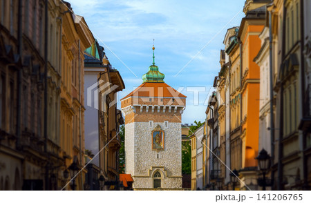 Travel European medieval landmark street with aged buildings alley and watch tower artistic object Travel European medieval landmark street with aged buildings alley and watch tower artistic object 141206765