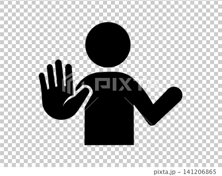 A pictogram of a person holding their hand to indicate "wait." A pictogram of a person holding their hand to indicate "wait." 141206865