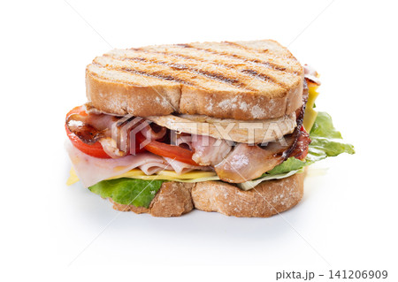 Grilled Club Sandwich isolated on white background Grilled Club Sandwich isolated on white background 141206909