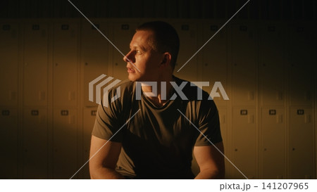 Resilient Male Athlete with Leg Prosthesis Ready to Start Gym Workout Resilient Male Athlete with Leg Prosthesis Ready to Start Gym Workout 141207965