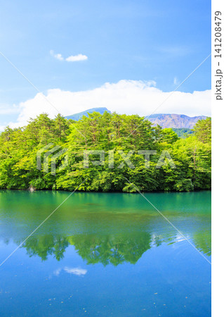 新緑の五色沼湖沼群と磐梯山 新緑の五色沼湖沼群と磐梯山 141208479