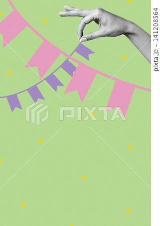 Happy birthday celebration with colorful flags and decorations at a festive party Happy birthday celebration with colorful flags and decorations at a festive party 141208564