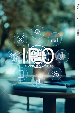 Initial public offering process with financial symbols on screen during daytime outside Initial public offering process with financial symbols on screen during daytime outside 141208623