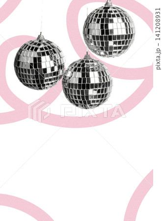 Happy birthday celebration with balloons and disco balls at a party venue in the evening 141208931