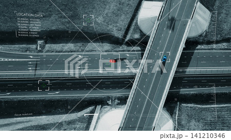 Surveillance system tracks vehicle movement on highway during daytime 141210346