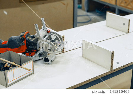 Workshop tools used to create furniture and other wooden items during the work hours 141210465